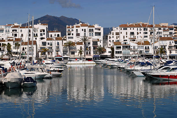 Puerto Banus harbour. Some of the luxury yachts moored in the marina at Puerto Banus. Marbella. Spain. marbella stock pictures, royalty-free photos & images