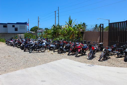 Puerto Plata, Dominican Republic - May 4, 2022: Private Motorcycles at street.
