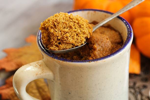 Pumpkin Spice Latte Microwave Mug Cake fall dessert stock photo