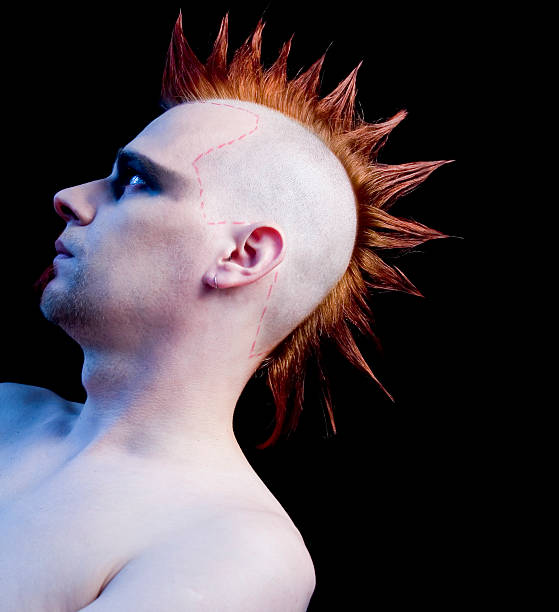 Punk male with mohawk hairstyle on black background Man with mohawk hairstyle yt stock pictures, royalty-free photos & images