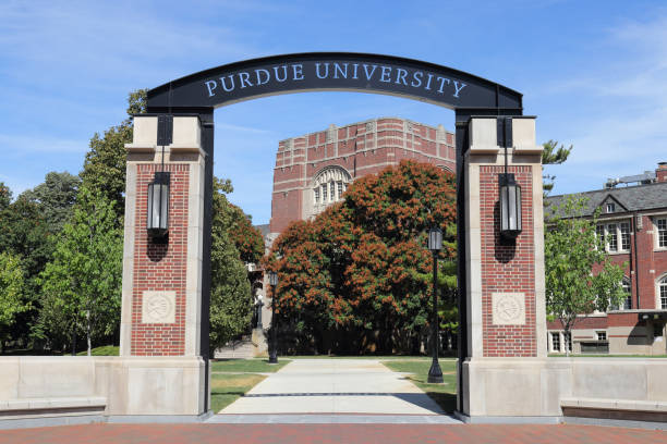 Purdue Welcome Center at Purdue University. Purdue University is a public research university whose athletics teams are the Boilermakers. stock photo
