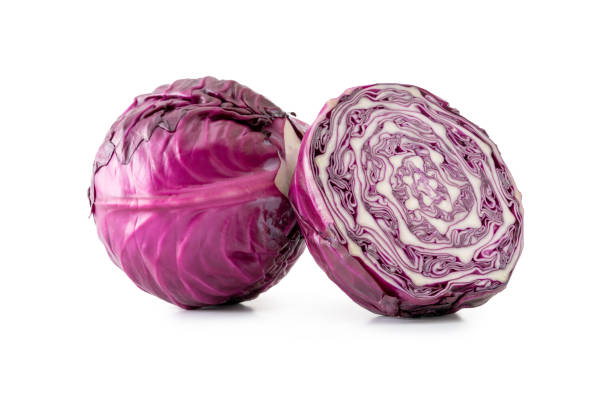 Purple cabbages on white background stock photo