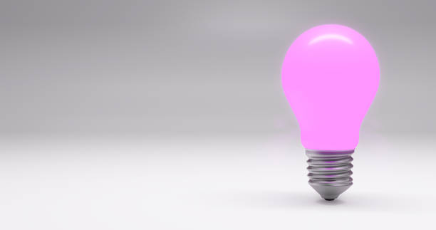 Purple light bulb on light grey background 3d illustration stock photo