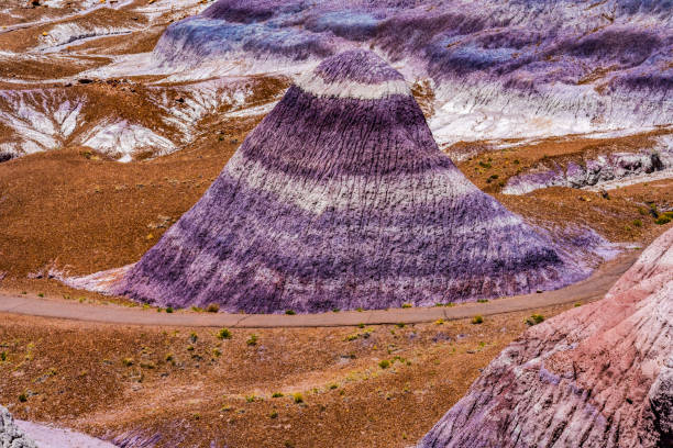Purple Mountain Blue Mesa Petrified Forest National Park Arizona stock photo