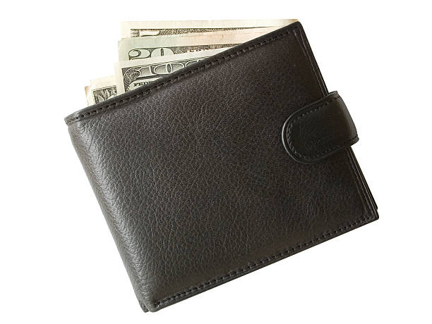 purse with money - cüzdan stok fotoğraflar ve resimler