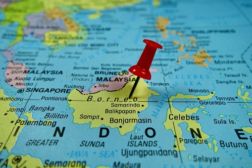Pushpin marking on Borneo map