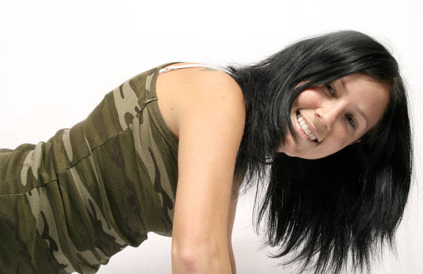 push-up army woman stock photo