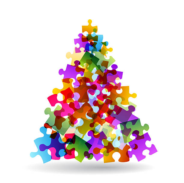 Puzzle christmas tree stock photo