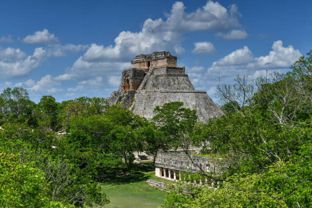 Pyramid of the Magician - Uxmal, Mexico. stock photo