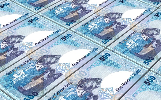 Qatar Riyal Bills Stacks Background Stock Photo - Download Image Now - Qatar, Currency, Banking - iStock