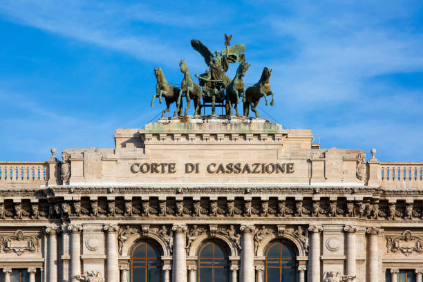 Quadriga at the top of Palace of Justice seat of Supreme Court of Cassation (Corte di Cassazione), Rome, Italy stock photo