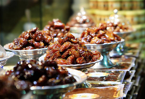 quality dates presented in an arabesque way on silver palates, very famous in middle east countries especially in ramadan time..