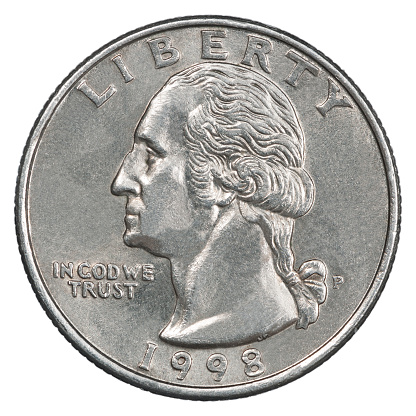 Old American quarter dollar coin Liberty 1998
