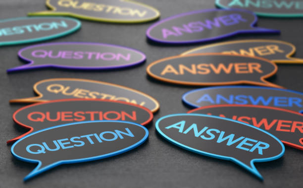 Questions and Answers. Discussion Forum Speech bubbles with the words question and answer. Concept of discussion forum or customer support. 3D illustration speech bubble photos stock pictures, royalty-free photos & images