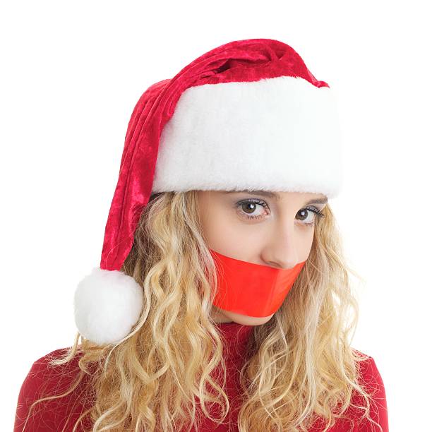 quiet Christmas quiet Christmas human mouth gag adhesive tape women stock pictures, royalty-free photos & images