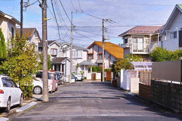 Quiet residential area Quiet residential area on the outskirts of Japan telephone pole photos stock pictures, royalty-free photos & images