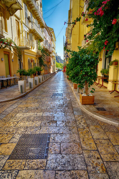 Quiet Street in Corfu Town on the island of Corfu Greece stock photo