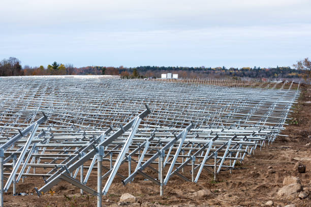 Racks ready for solar panels at a Solar Farm stock photo