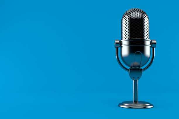Radio microphone Radio microphone isolated on blue background. 3d illustration microphone stock pictures, royalty-free photos & images