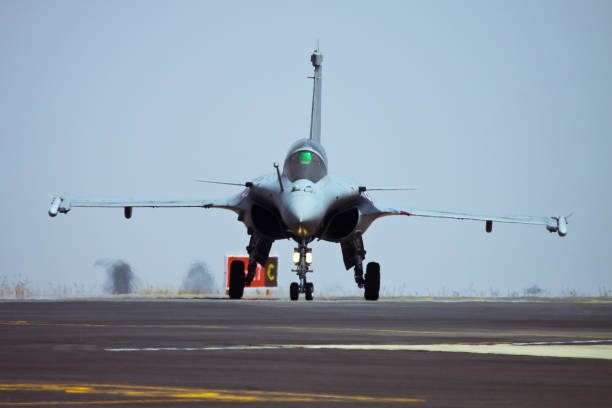 Rafale taxing after landing stock photo