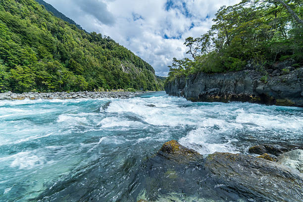 Raging River Rapids of a Patagonia River, Puerto Varas Chili River rapids near Saltos de Petrohue, Patagonia Chili.  Situated near Volcano Osorno. rapids river stock pictures, royalty-free photos & images
