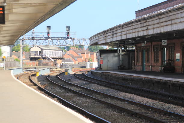 Rail tracks at Shrewsbury Railway Station in Shropshire, UK stock photo