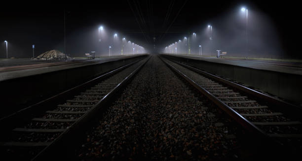 Railroad in night stock photo