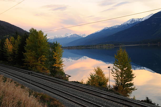 Railway along the lake stock photo