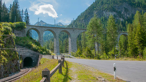 Railway bridge in the Swiss mountains stock photo