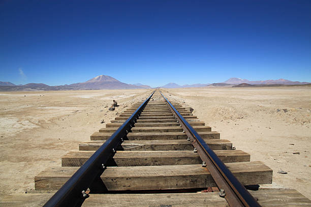 Railway in Uyuni Salt Flats, Bolivia, South America stock photo