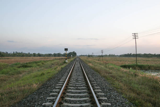 railway rails of stretching into the distance. stock photo