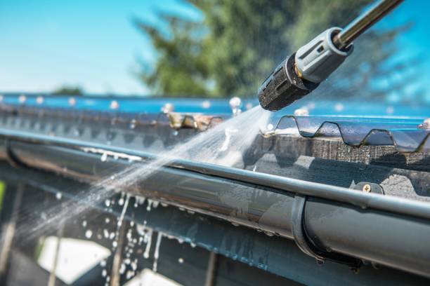 Rain Gutters Pressure Cleaning stock photo