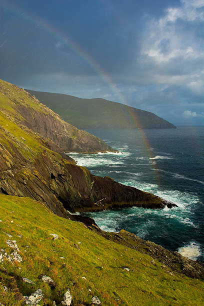 Rainbow At The Coast Of Slea Head In Ireland stock photo