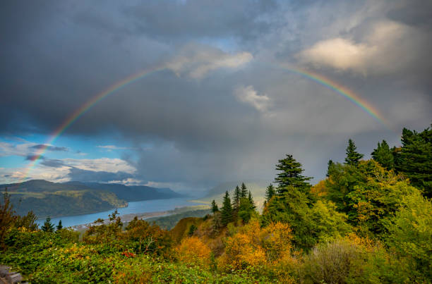 Rainbow Columbia River Gorge Oregon. stock photo
