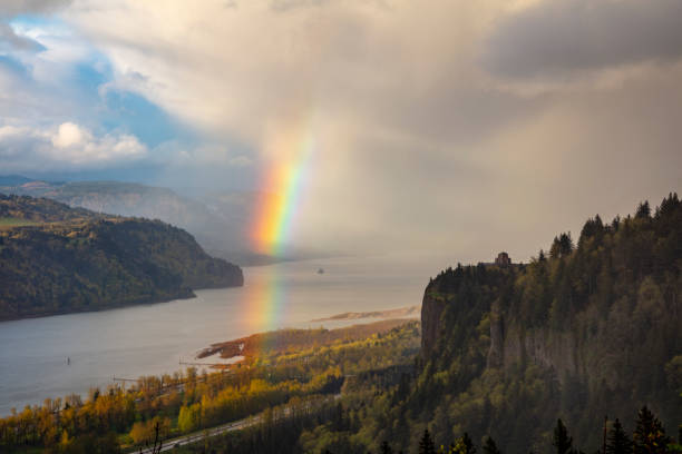 Rainbow Columbia River Gorge. stock photo
