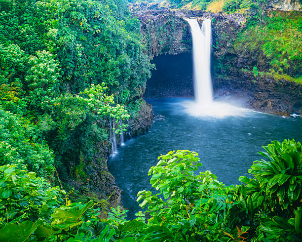 Rainbow falls, Hawaii Lush vegetation surrounds Rainbow  Fall near Hilo Hawaii big island hawaii islands stock pictures, royalty-free photos & images