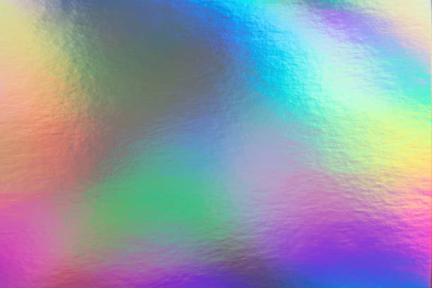 rainbow pastel colored holographic background Abstract trendy rainbow holographic background in 80s style. Blurred texture in violet, pink and mint colors with scratches and irregularities. Pastel colors. foil material stock pictures, royalty-free photos & images