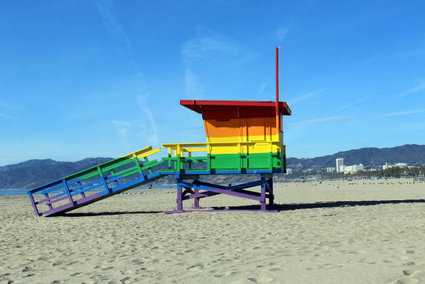 rainbow pride lifegaurd tower stock photo