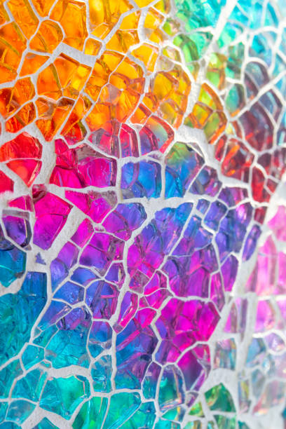 Rainbow Vibrant Coloured Shattered Glasss Mosaic Background stock photo