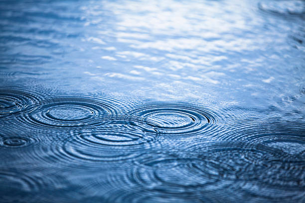 Rainy day droplets in a puddle stock photo