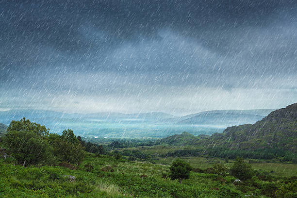 rainy landscape stock photo
