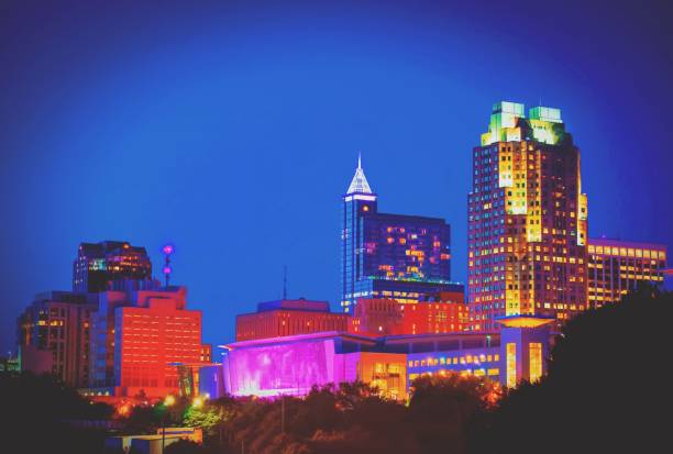 Raleigh NC Night Skyline stock photo