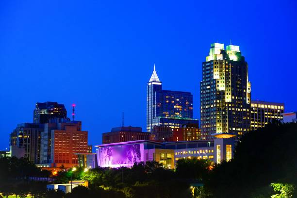 Raleigh Nightscape stock photo