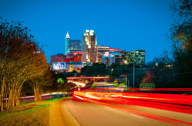 Raleigh Traffic Light Trails stock photo