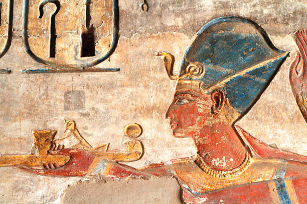 Ramesses III Painted Relief, Medinet Habu, Theban Necropolis, Luxor, Egypt stock photo