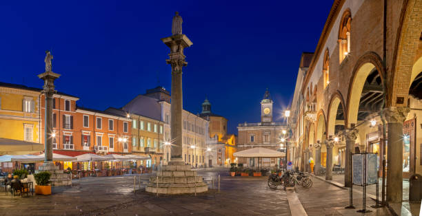 Ravenna - The square Piazza del Popolo at dusk. stock photo