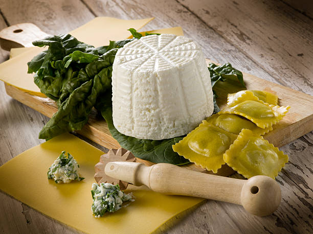 Ravioli preparation with ricotta and spinach stock photo
