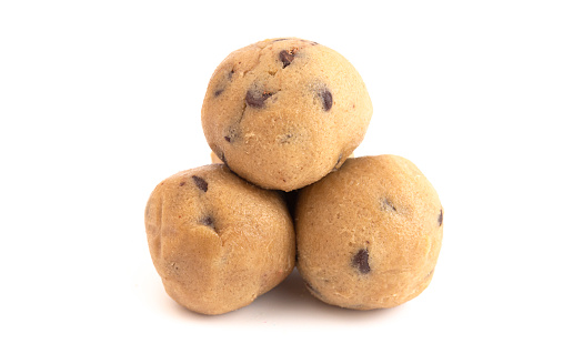 Raw Chocolate Chip Cookie Dough on a White Background