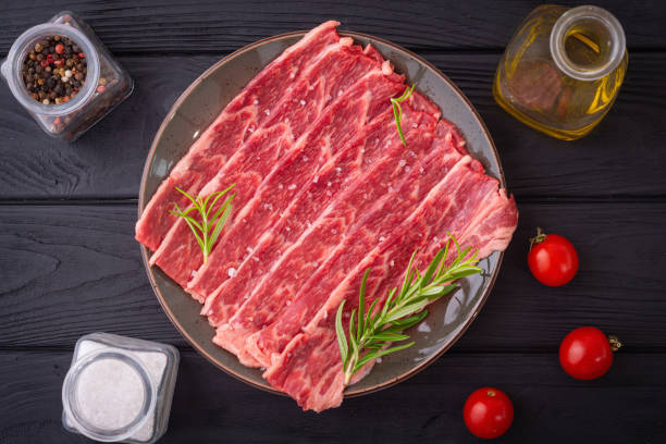 Raw marble beef bacon of black angus stock photo