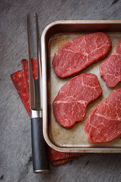 Raw marbled steak stock photo